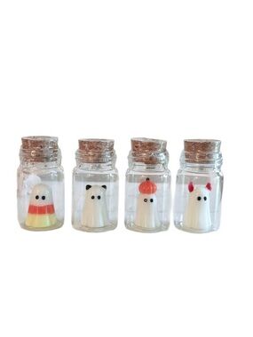 Mini Ghost Halloween Figurines Potion Glass  Bottles Set of 4